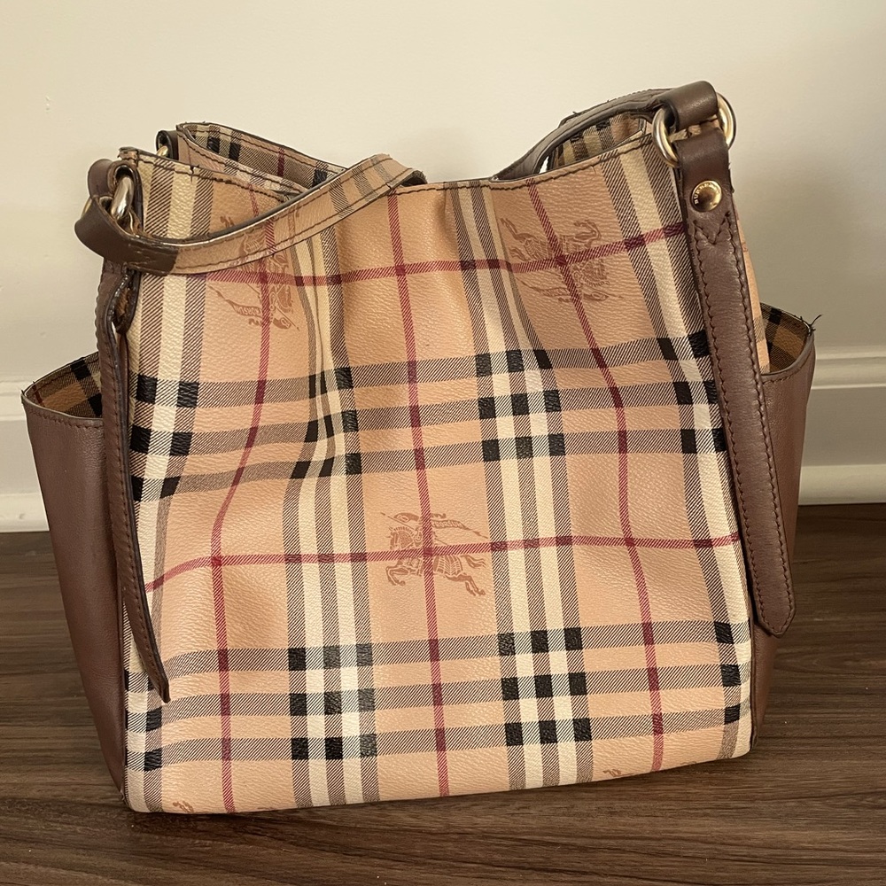 BURBERRY Leather Haymarket Check Coated Canvas Canterbury Tote Bag